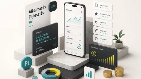 Alkalmazás fejlesztés ár tényezőit bemutató infografika fejlesztőknek és költségbecslésnek