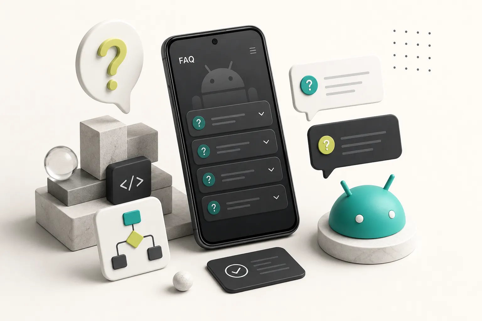 Android app fejlesztés folyamatát bemutató illusztráció a gyakori kérdések szekcióhoz