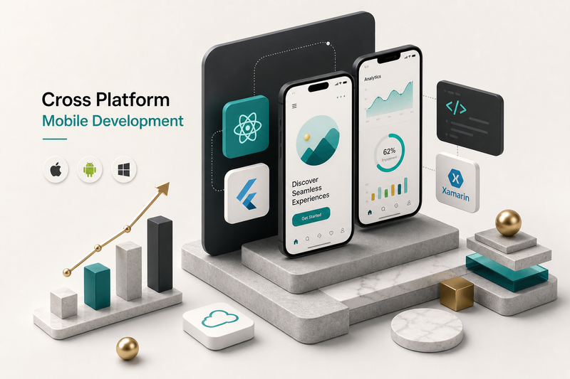 Developer building a cross platform mobile app development project across iOS and Android devices