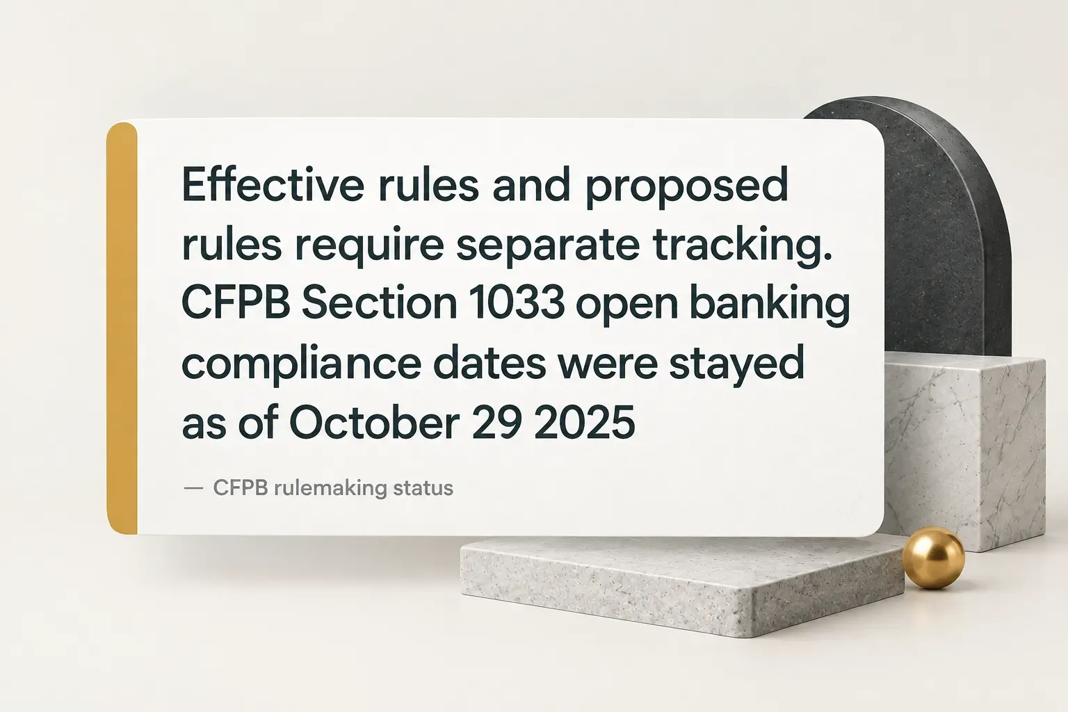 Key insight: Effective rules and proposed rules require separate tracking. CFPB Section 1033 open banking compliance dates…