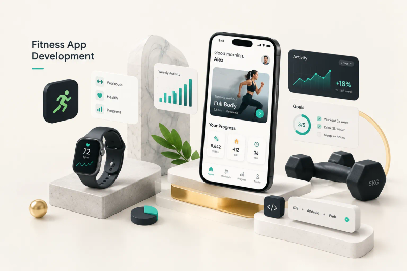 Developer team designing a workout tracking interface with a fitness app development company