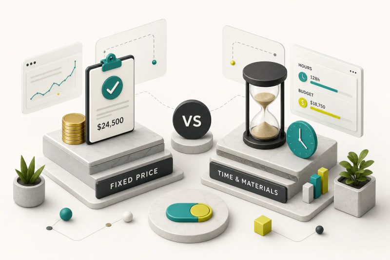 Fixed price vs time and materials contract comparison chart for choosing the right project pricing model