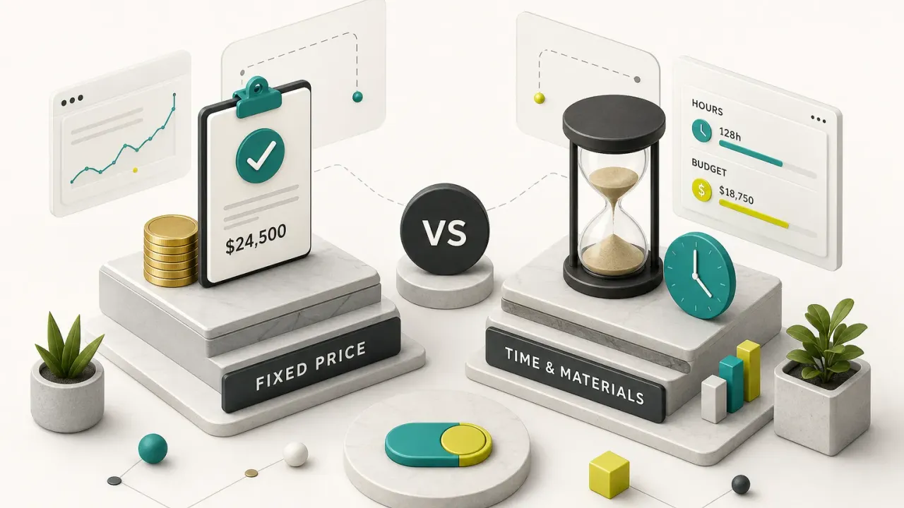 Fixed price vs time and materials contract comparison chart for choosing the right project pricing model