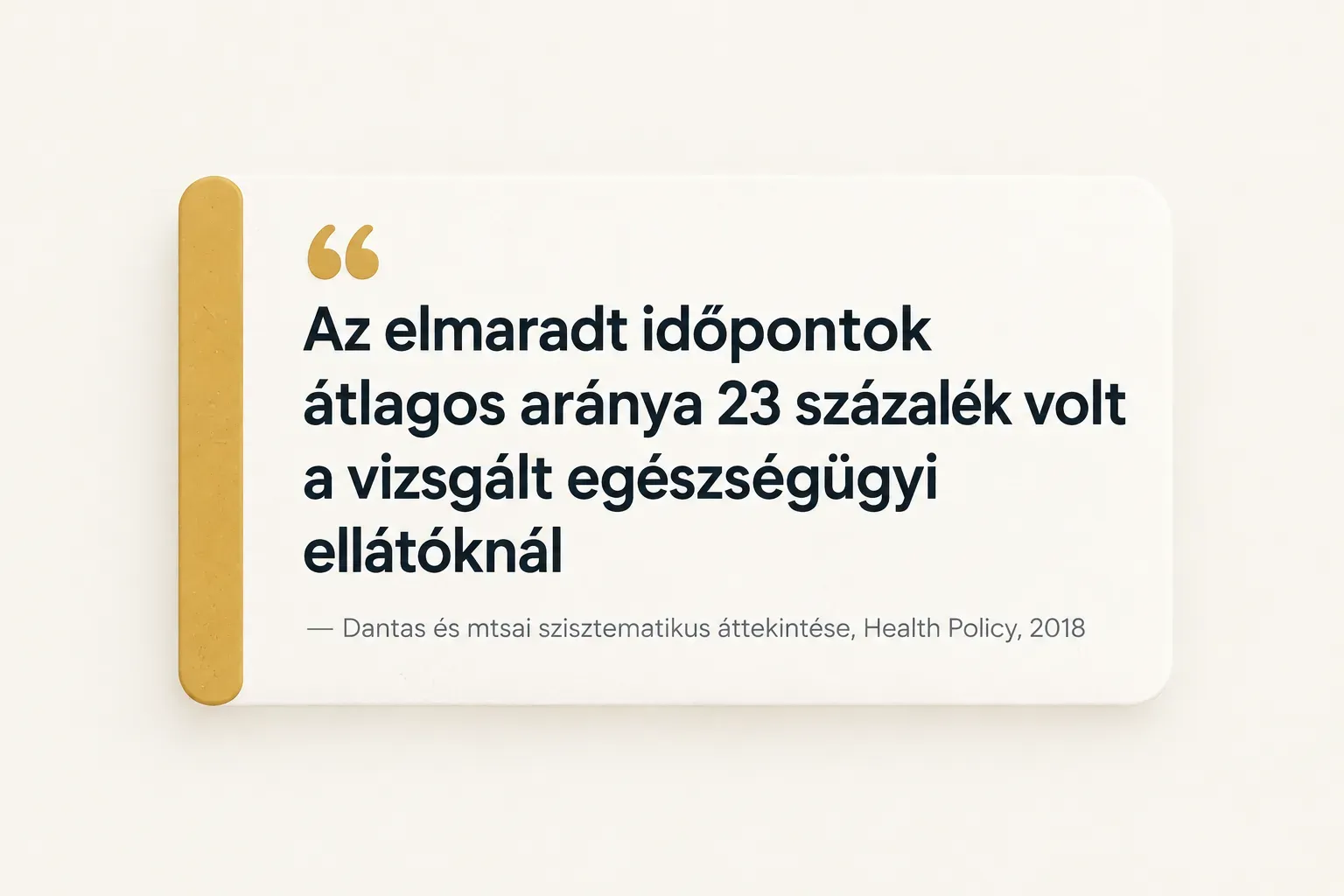 Key insight: Az elmaradt időpontok átlagos aránya 23 százalék volt a vizsgált egészségügyi ellátóknál, Dantas és mtsai…