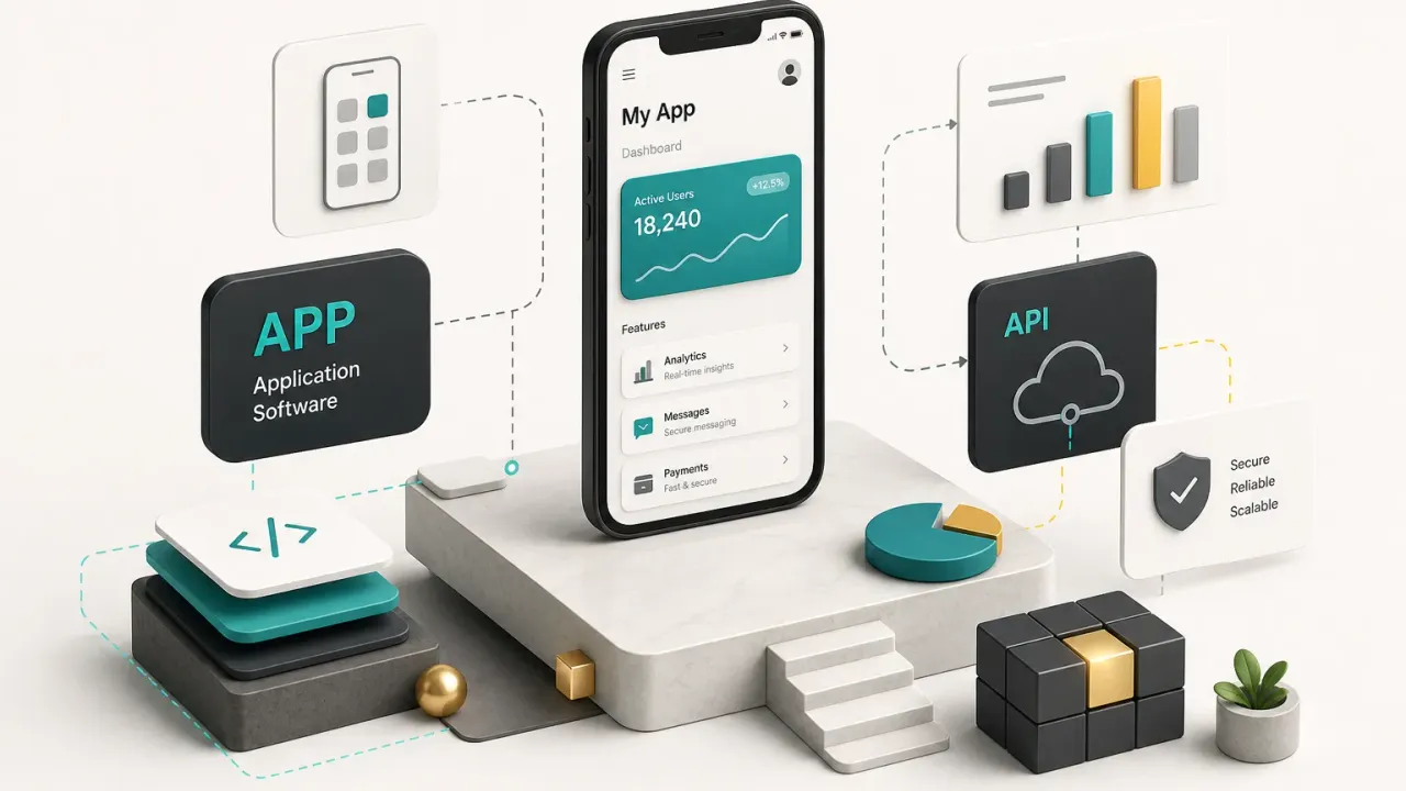 Mobiltelefon képernyőjén alkalmazásikonok illusztrálják, mi az app és hogyan működik