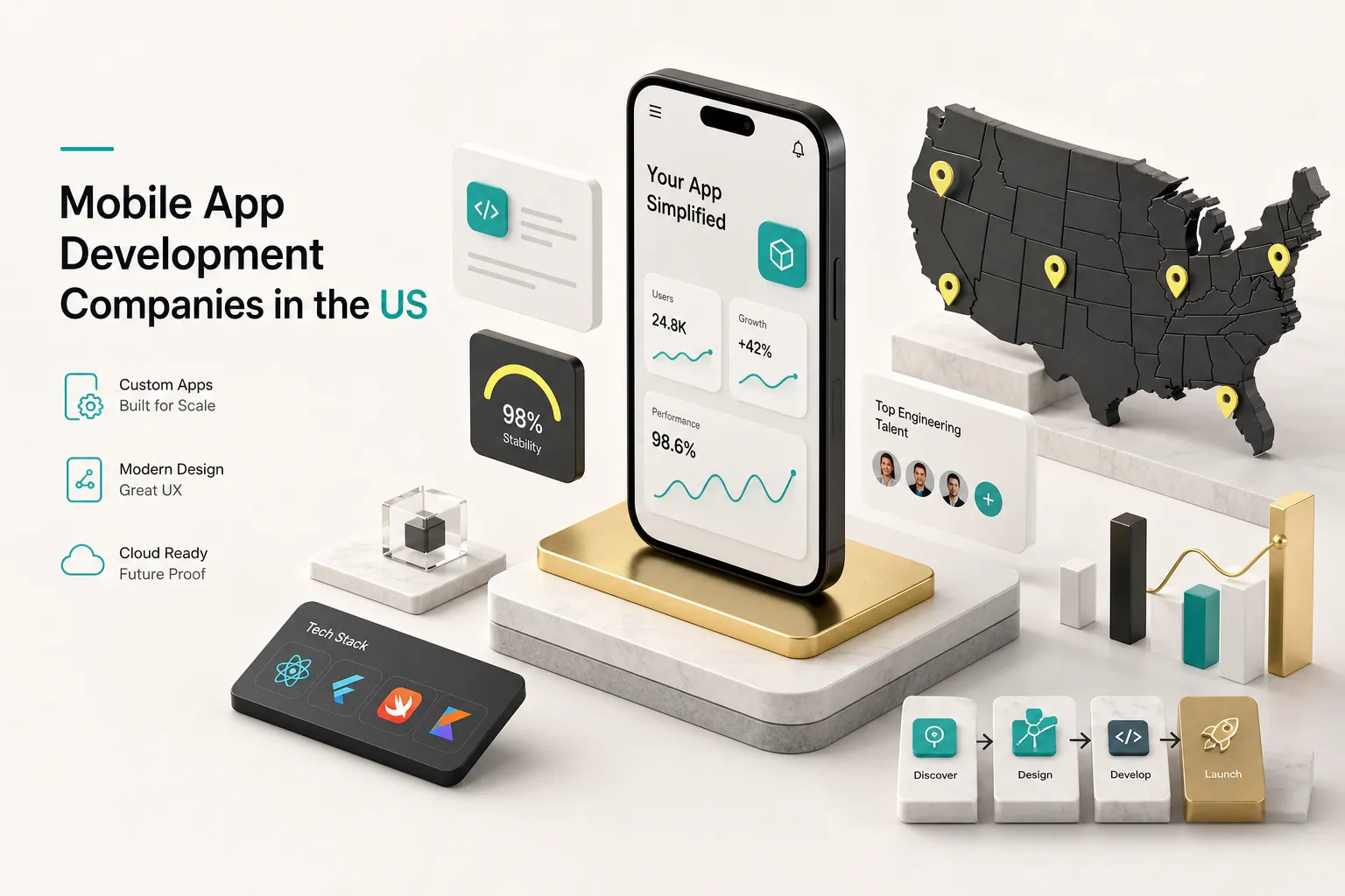 Top mobile app development companies in the US collaborating on a project in a modern office