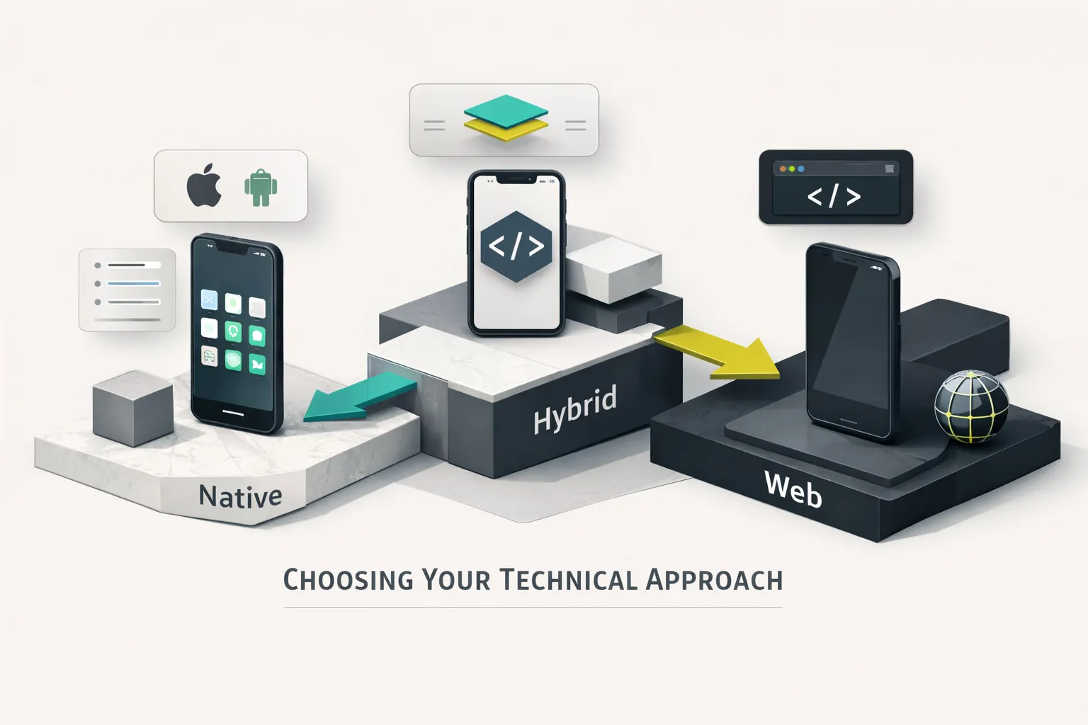 Split-screen showing native iOS and Android code alongside cross-platform mobile app development services frameworks