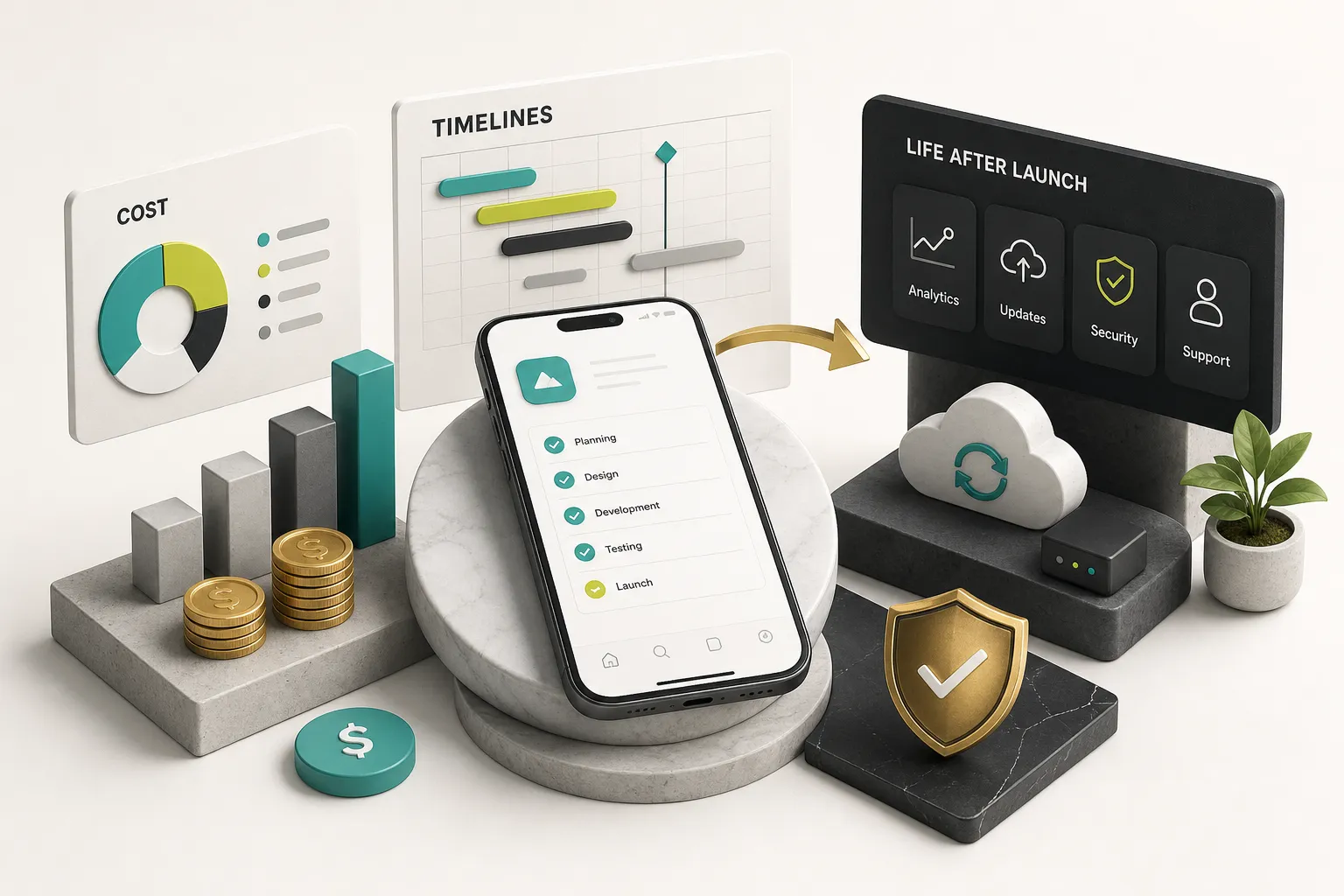 Developer reviewing native mobile app development cost estimates and launch timelines on a project dashboard