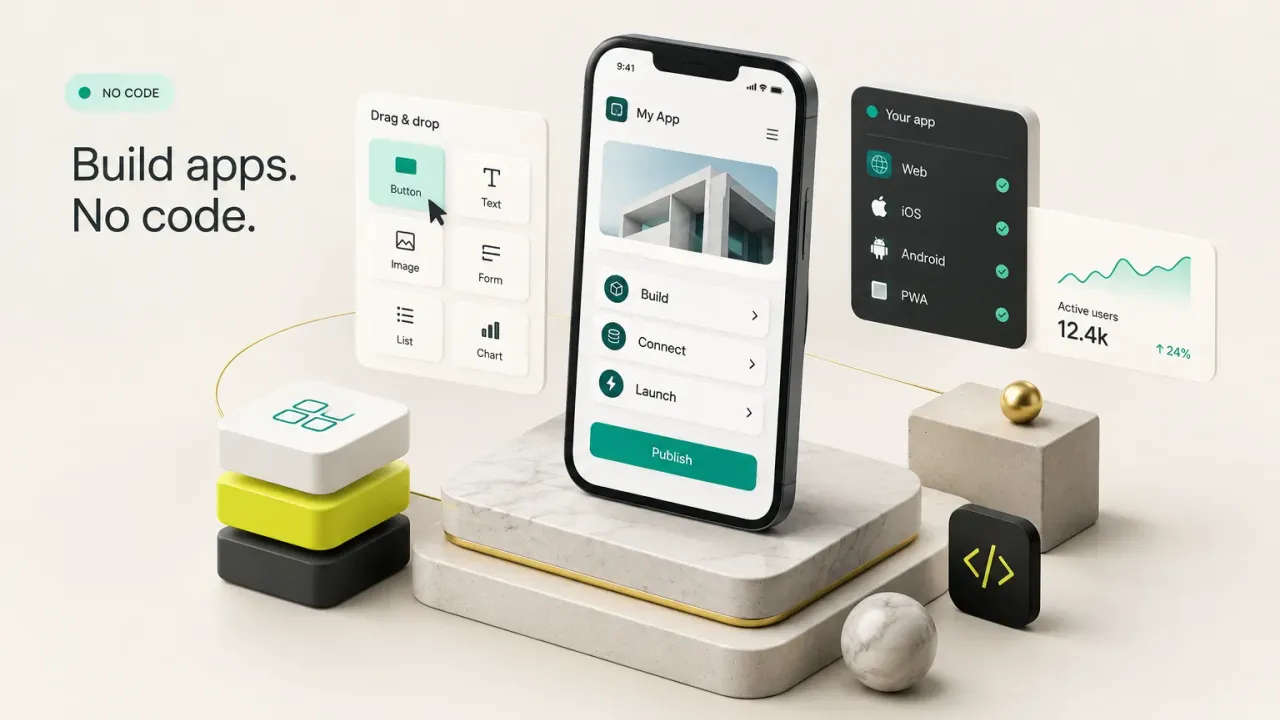 Dashboard interface showcasing no code app development platforms with drag-and-drop design tools