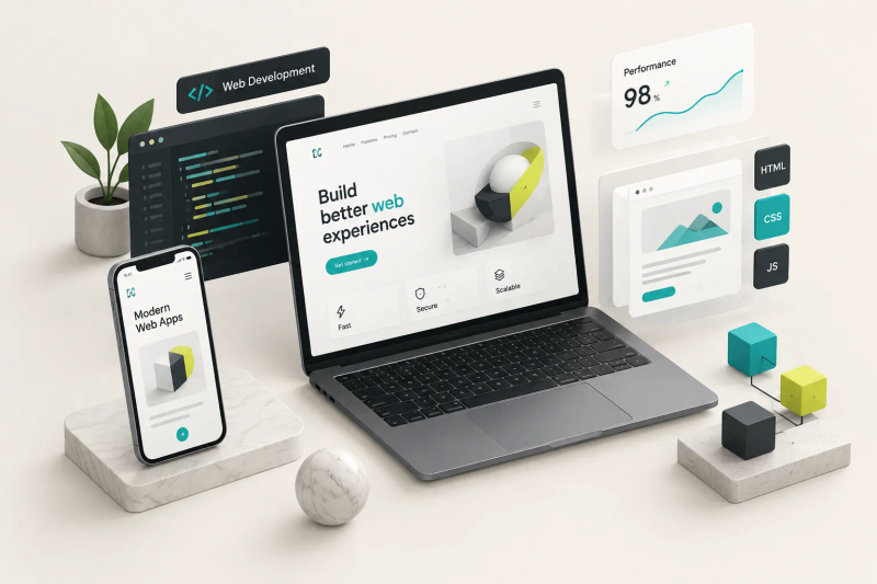 Fejlesztő kódot ír laptopon modern webfejlesztés projekt során irodai környezetben