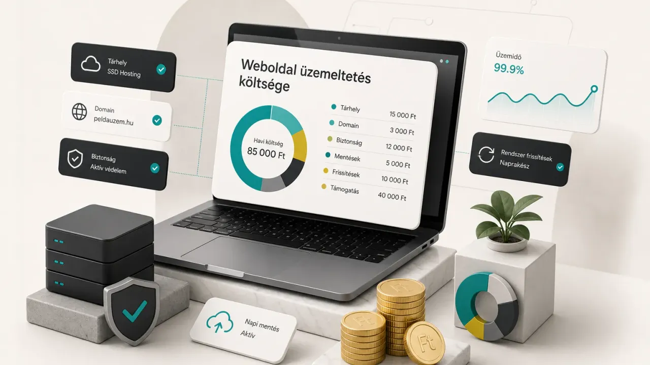 Weboldal üzemeltetés költsége havi bontásban táblázatban és grafikonon szemléltetve